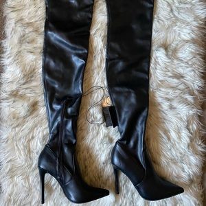 Faux leather thigh high boots